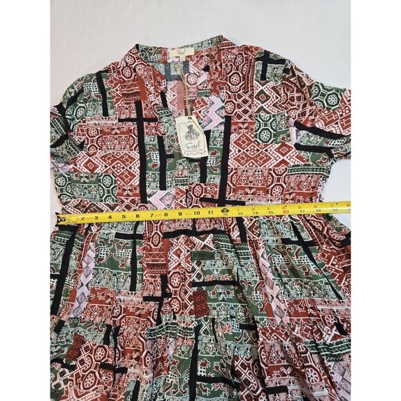 Easel tiered tunic top baby doll patchwork print pattern size M New - Picture 10 of 13